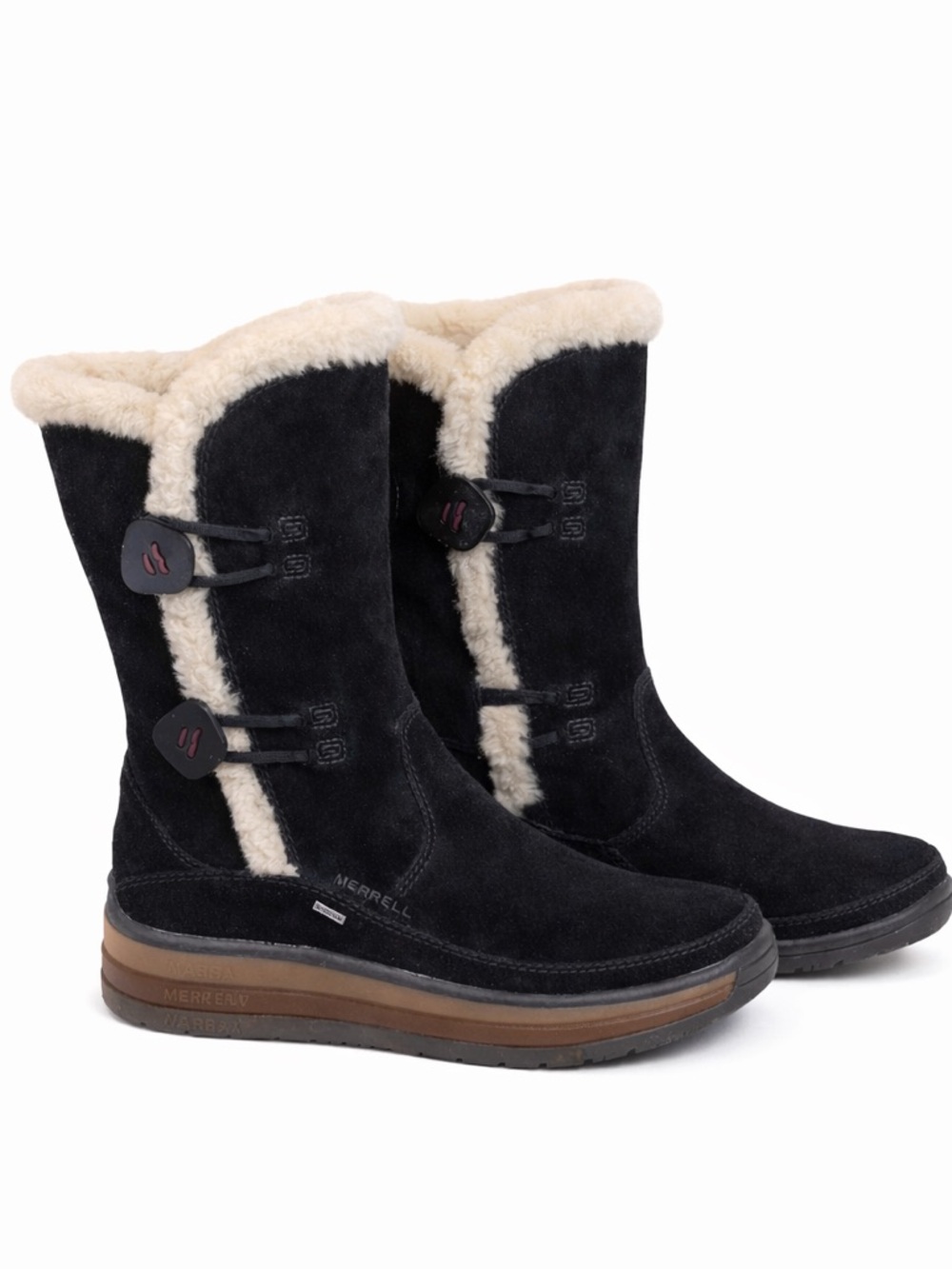Merrell Women's Black Suede Winter Boots with Cream Lining